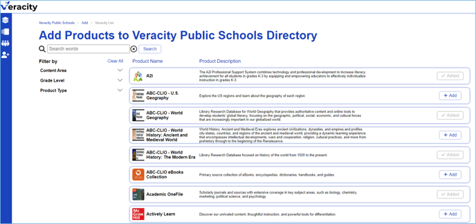 Add Products from Veracity List