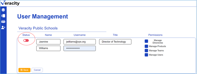 User Management Status Change