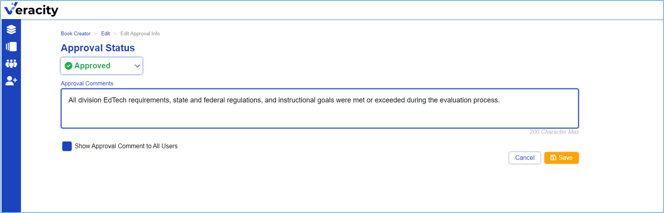 approval status edit page opened