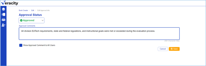 approval status edit page opened